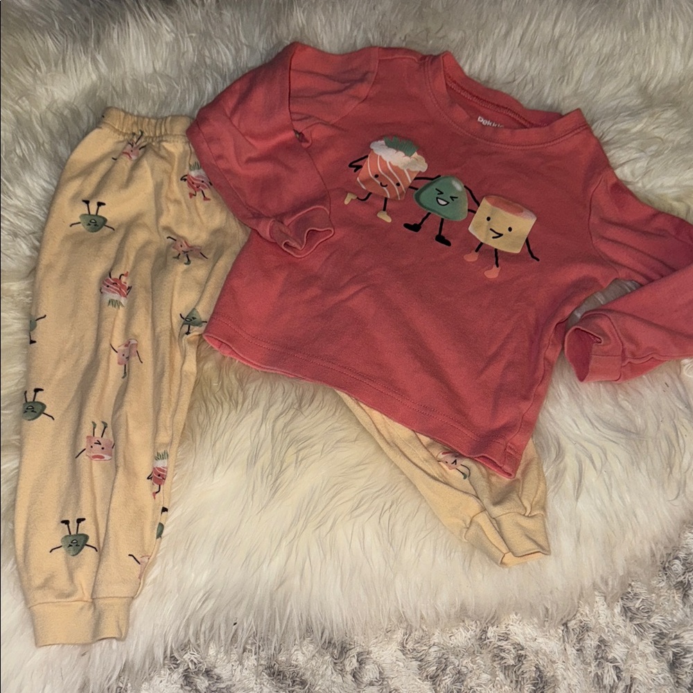 2/3T girls Pekkle Kids Cartoon Print Pajama Set - Pink and yellow 2 piece